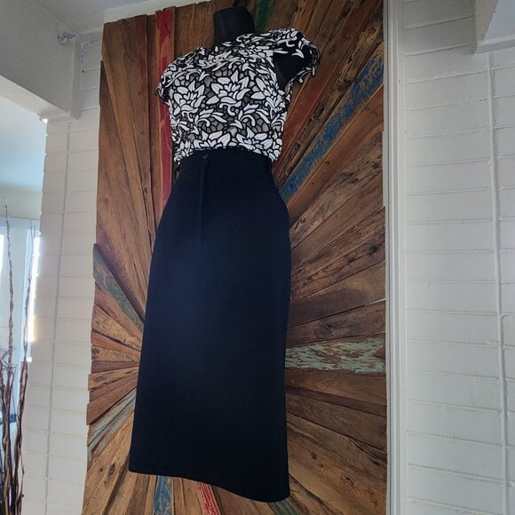 Vintage 90's Album by Kenzo column/pencil midi black woolSkirt Sz S France